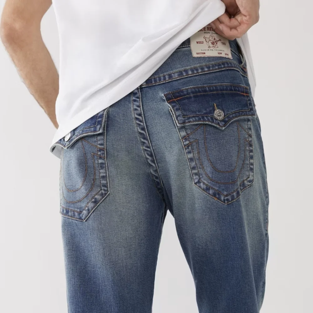 True Religion Ricky Straight Leg Jean Flap Pockets Baseline Blue 34x34